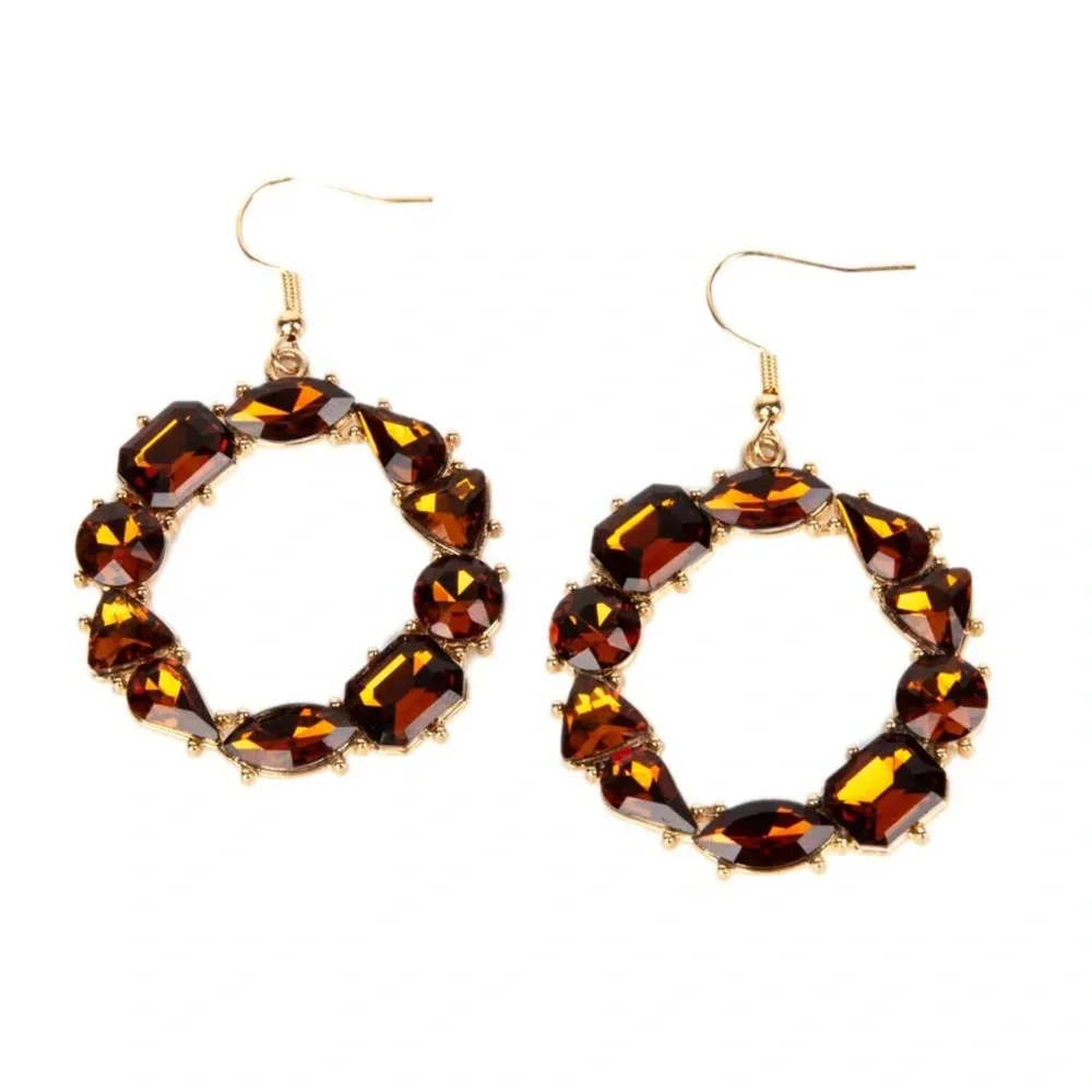 Elegant Gold and Brown Hoop Earrings - Picture 1 of 2